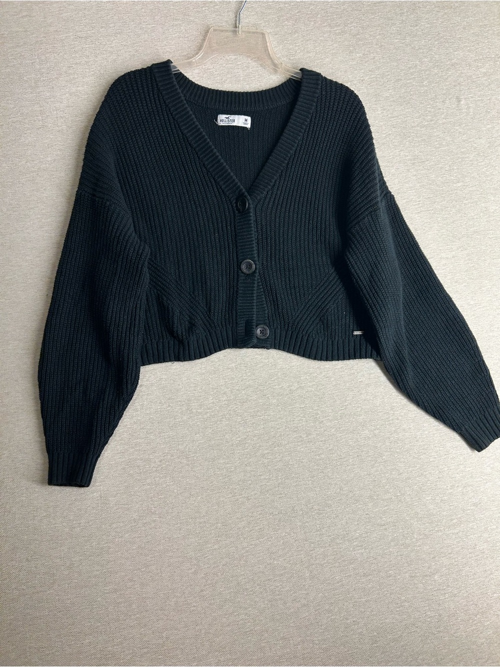 Hollister Black Cropped V-Neck Ribbed Cardigan - Picture 1 of 6